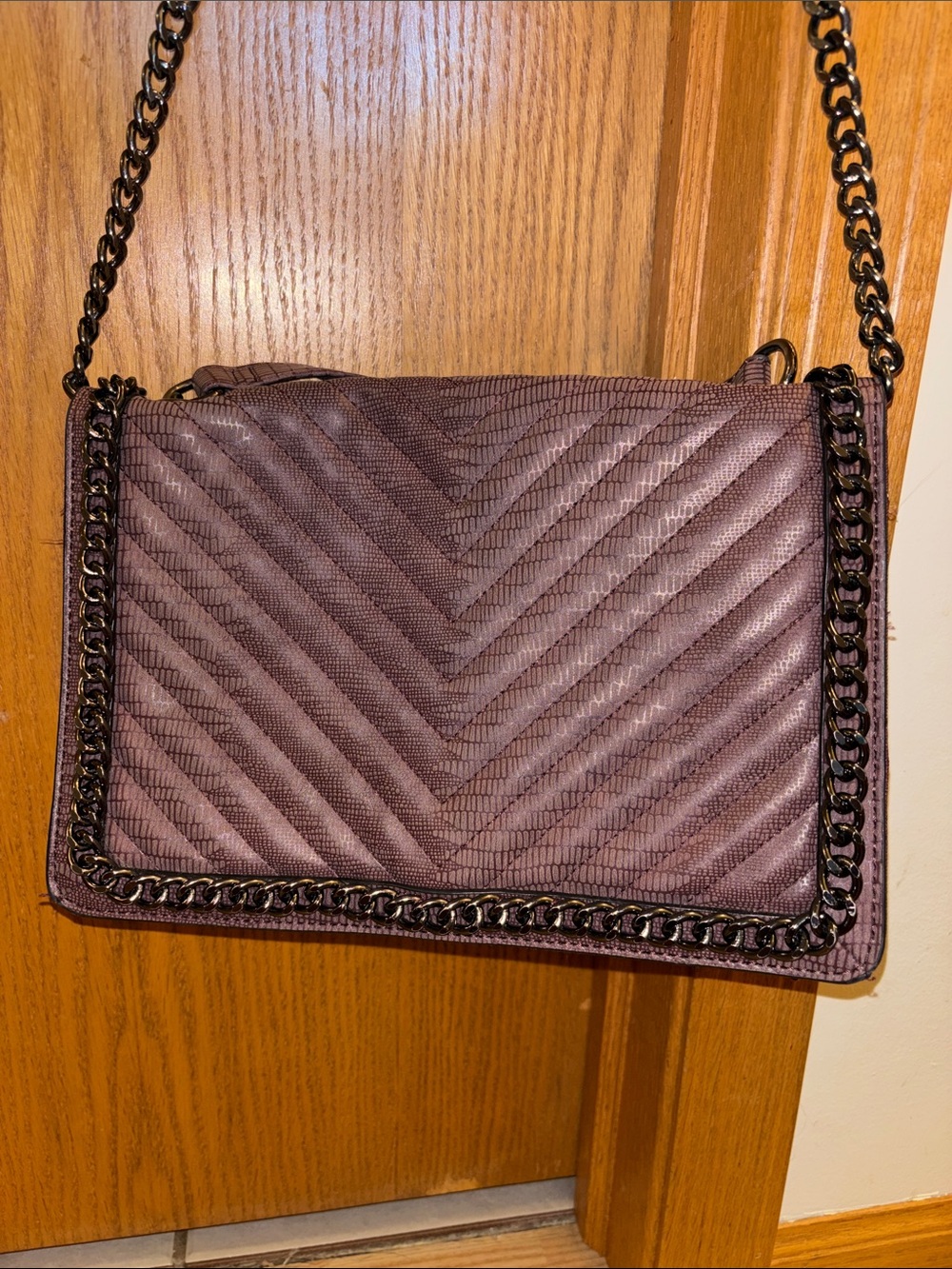 Women Bags Quilted Purple Chain-Trim Shoulder Bag
